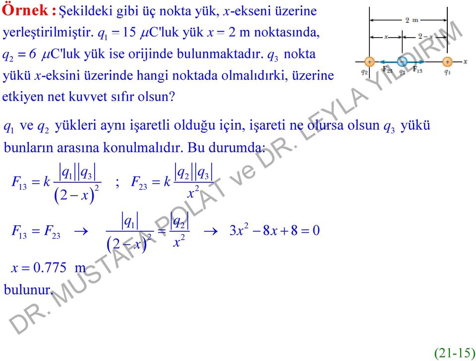 q nokta 3 yükü x-eksini üzerinde hangi noktada olmalıdırki ırki, üzerine etkiyen net kuvvet sıfır olsun?