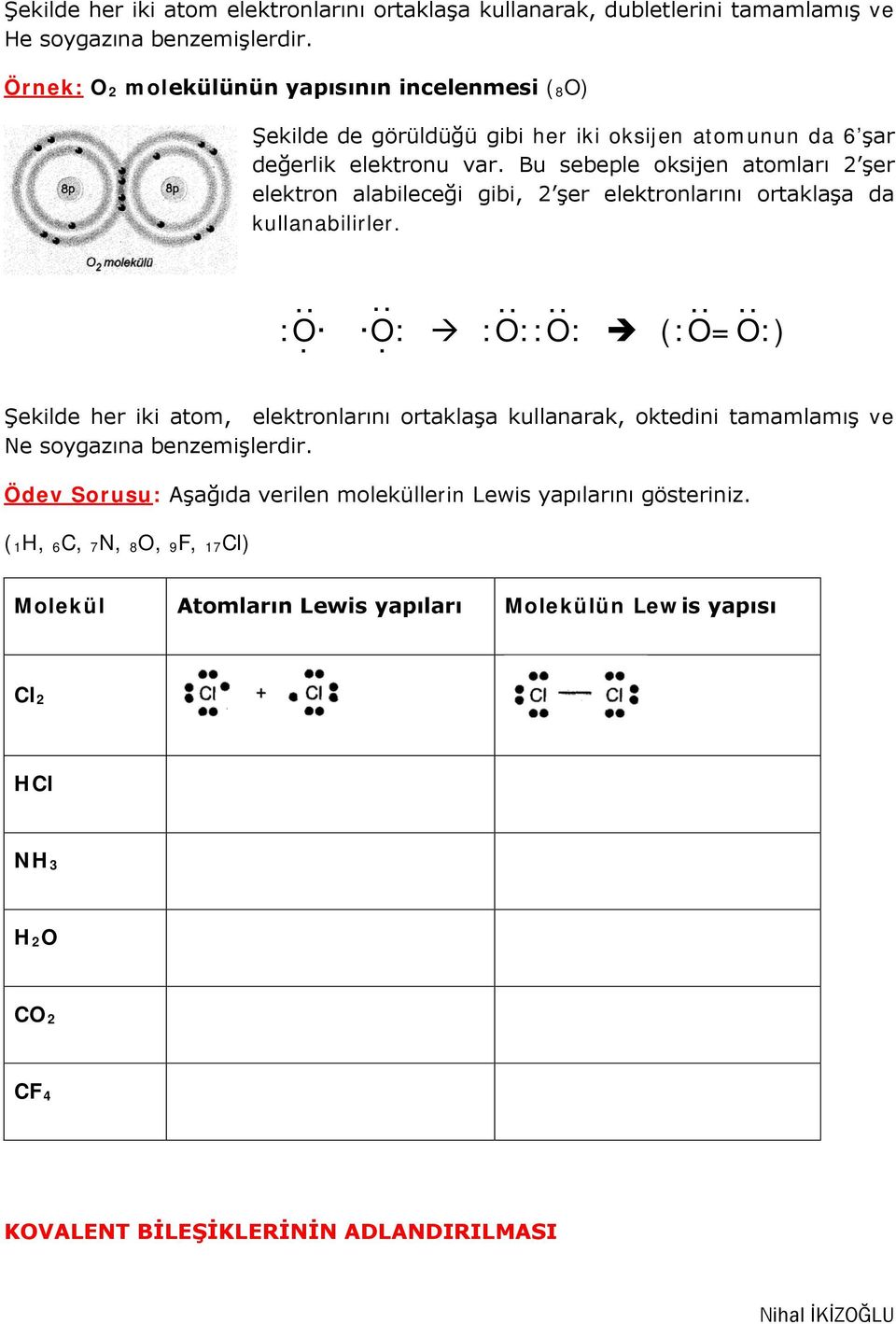 Bu sebeple oksijen atomları 2 şer elektron alabileceği gibi, 2 şer elektronlarını ortaklaşa da kullanabilirler............. :O. O:.