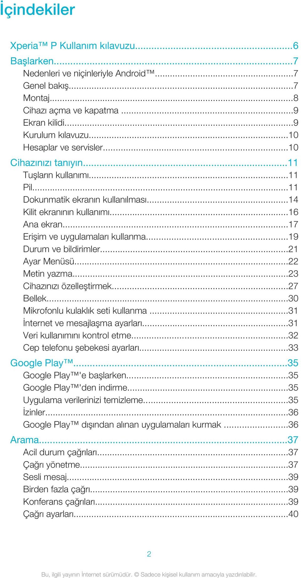 ..17 Erişim ve uygulamaları kullanma...19 Durum ve bildirimler...21 Ayar Menüsü...22 Metin yazma...23 Cihazınızı özelleştirmek...27 Bellek...30 Mikrofonlu kulaklık seti kullanma.