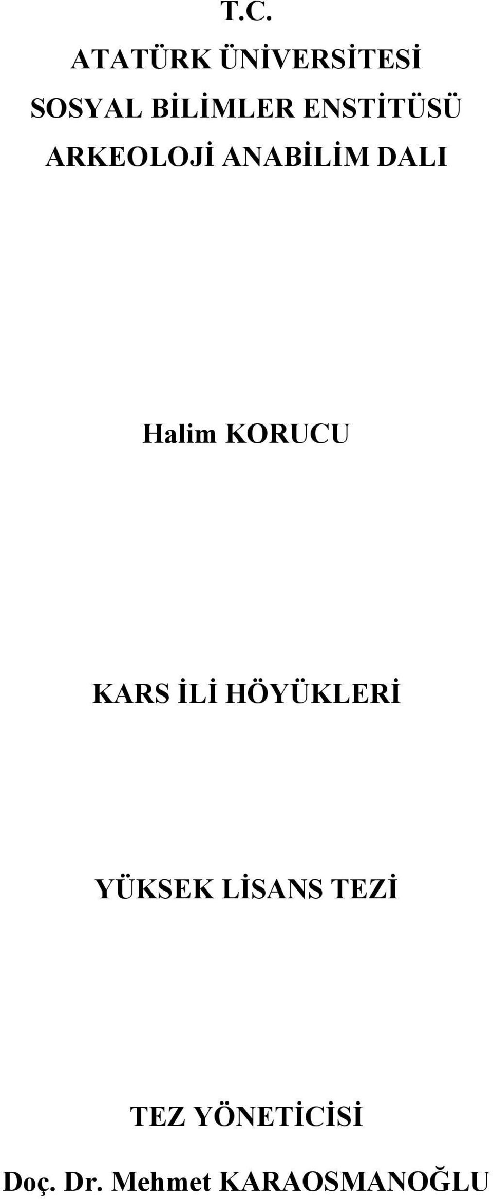 KORUCU KARS İLİ HÖYÜKLERİ YÜKSEK LİSANS