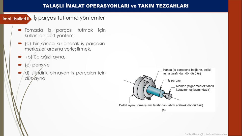 parçasını merkezler arasına yerleştirmek, (b) üç ağızlı