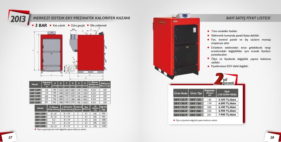 EKY 125P EKY 150P EKY 175P EKY 200P EKY 250P Kapasite (Kömür) Kw 145 174 20 22 291 A A B 790 790 790 790 942 H (Kazan Gidiş-Dönüş) 1520 1680 1680 1840 1980 C 1650 1650 175 175 1760 D 60 1220 1220 180