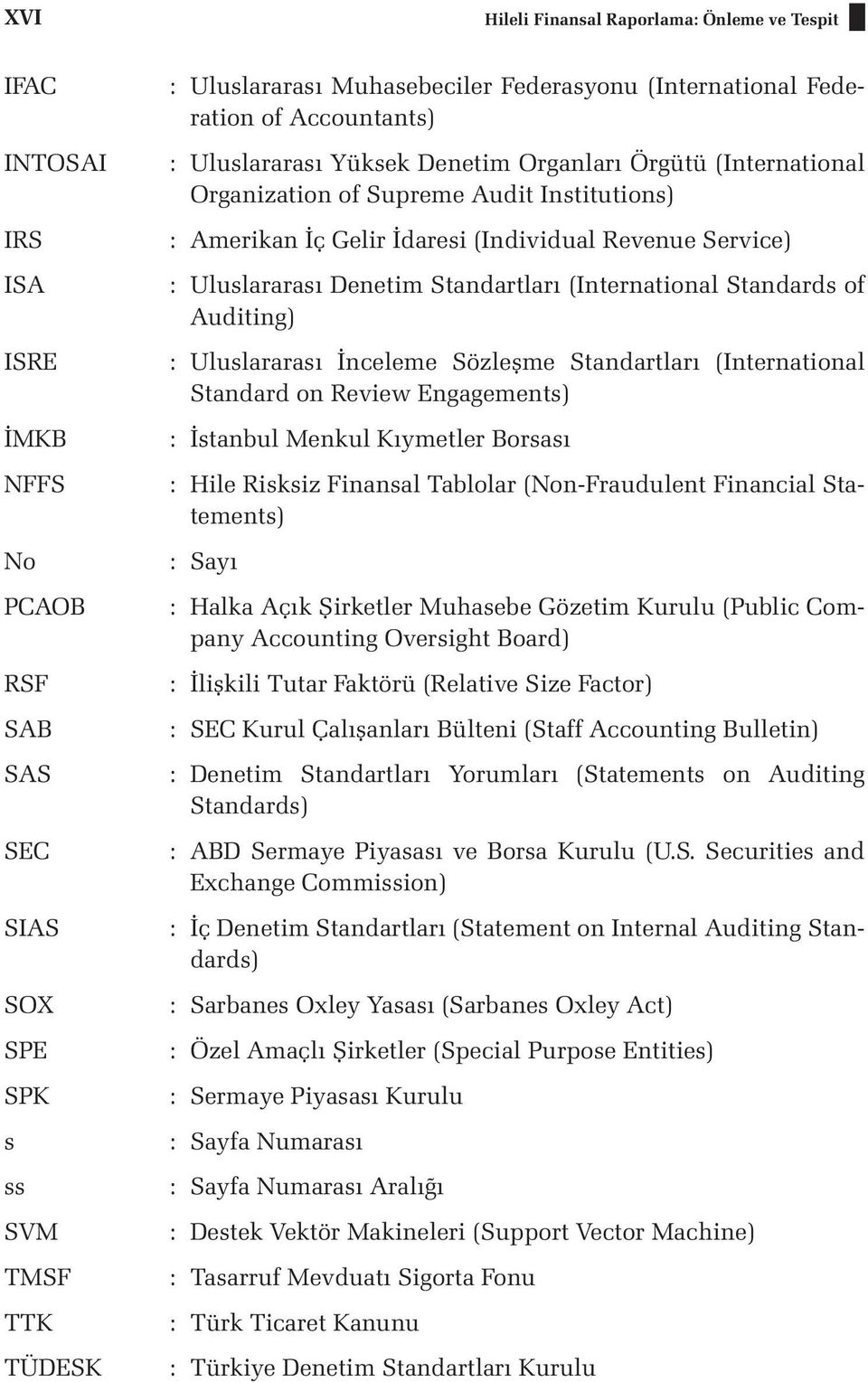 Service) : Uluslararası Denetim Standartları (International Standards of Auditing) : Uluslararası İnceleme Sözleşme Standartları (International Standard on Review Engagements) : İstanbul Menkul