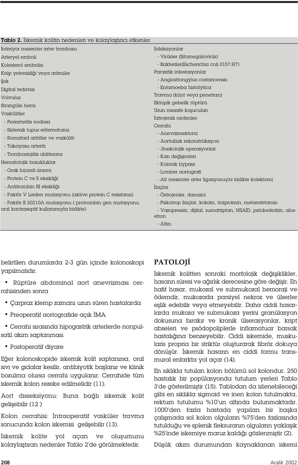Vaskülitler - Periarteritis nodosa - Sistemik lupus eritematozus - Romatoid artritler ve vasküliti - Takayasu arteriti - Tromboanjiitis obliterans Hematolojik bozukluklar - Orak hücreli anemi -