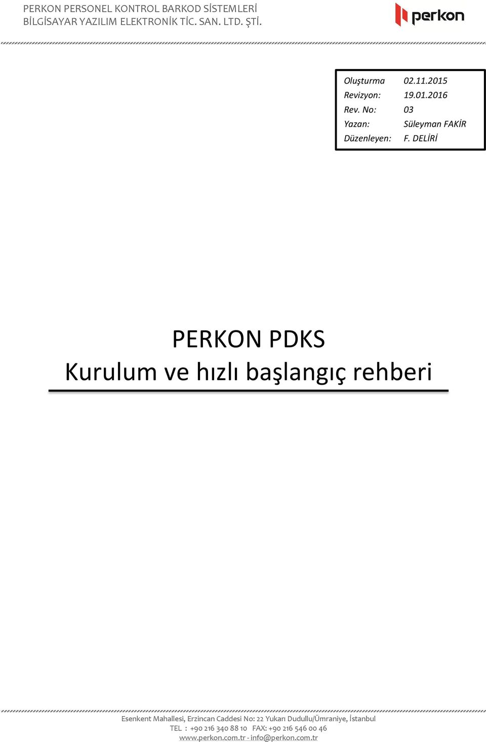PERKON PDKS Kurulum ve hızlı başlangıç rehberi - PDF Free Download