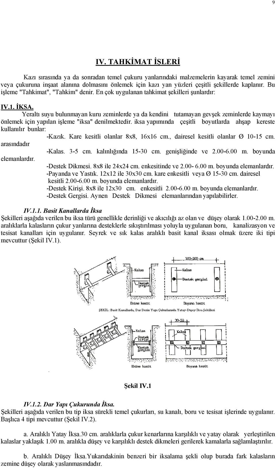 Yeraltı suyu bulunmayan kuru zeminlerde ya da kendini tutamayan gevşek zeminlerde kaymayı önlemek için yapılan işleme "iksa" denilmektedir.