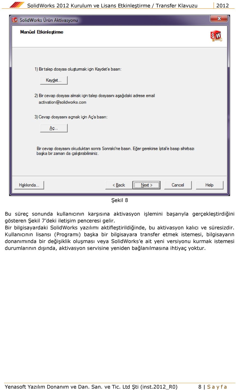 Kullanıcının lisansı (Programı) başka bir bilgisayara transfer etmek istemesi, bilgisayarın donanımında bir değişiklik oluşması