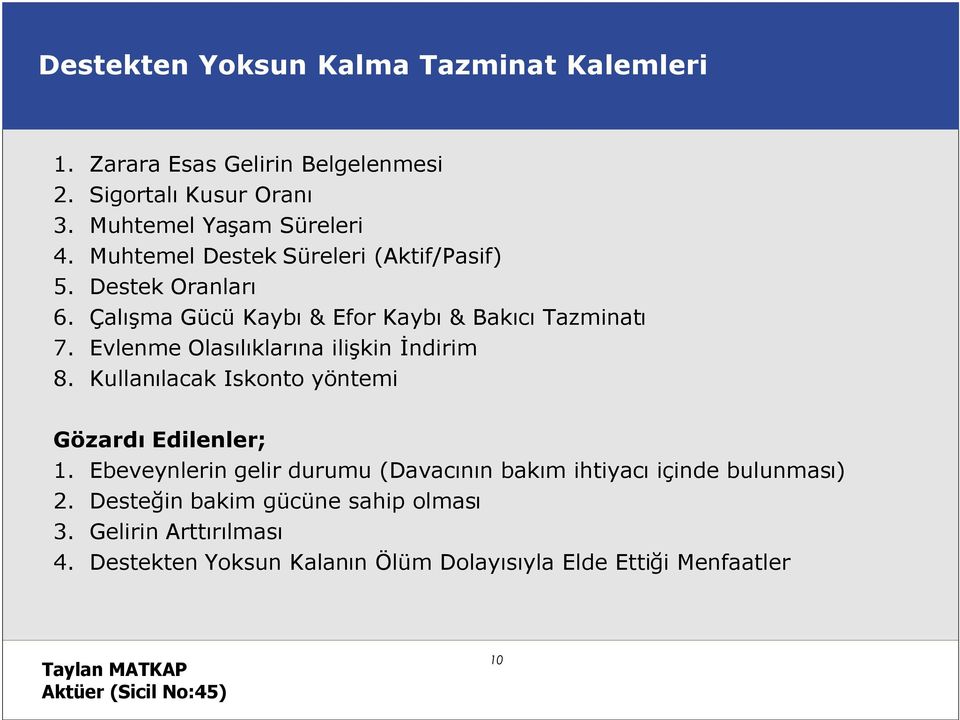 Evlenme Olasılıklarına ilişkin İndirim 8. Kullanılacak Iskonto yöntemi Gözardı Edilenler; 1.