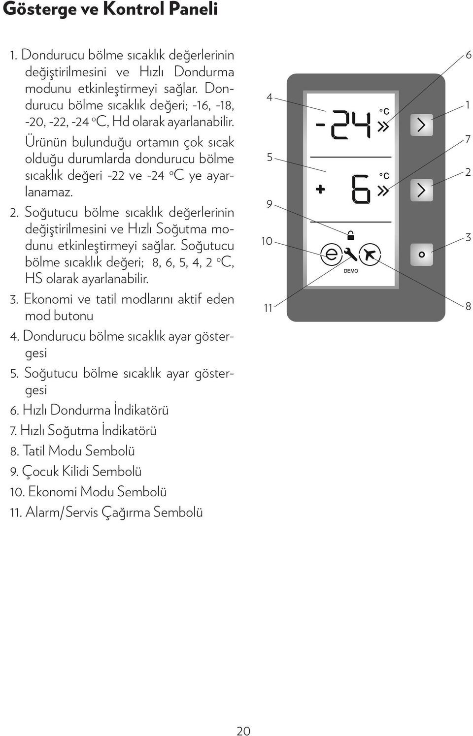 Ürünün bulunduğu ortamın çok sıcak olduğu durumlarda dondurucu bölme sıcaklık değeri -22 ve -24 o C ye ayarlanamaz. 2.