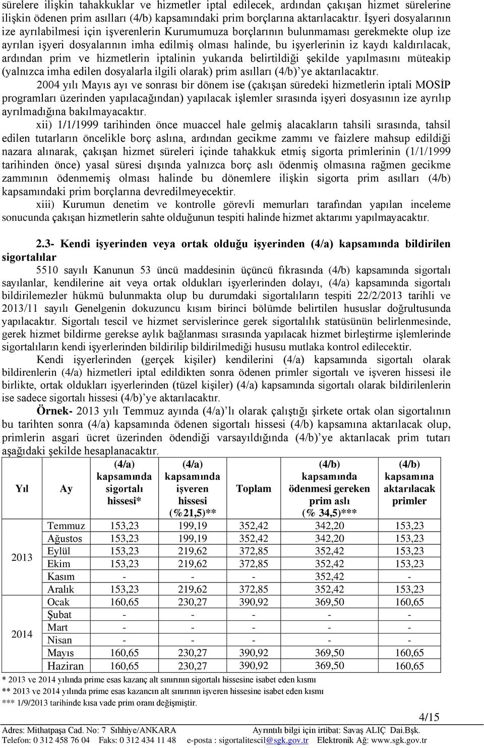 kaldırılacak, ardından prim ve hizmetlerin iptalinin yukarıda belirtildiği şekilde yapılmasını müteakip (yalnızca imha edilen dosyalarla ilgili olarak) prim asılları (4/b) ye aktarılacaktır.