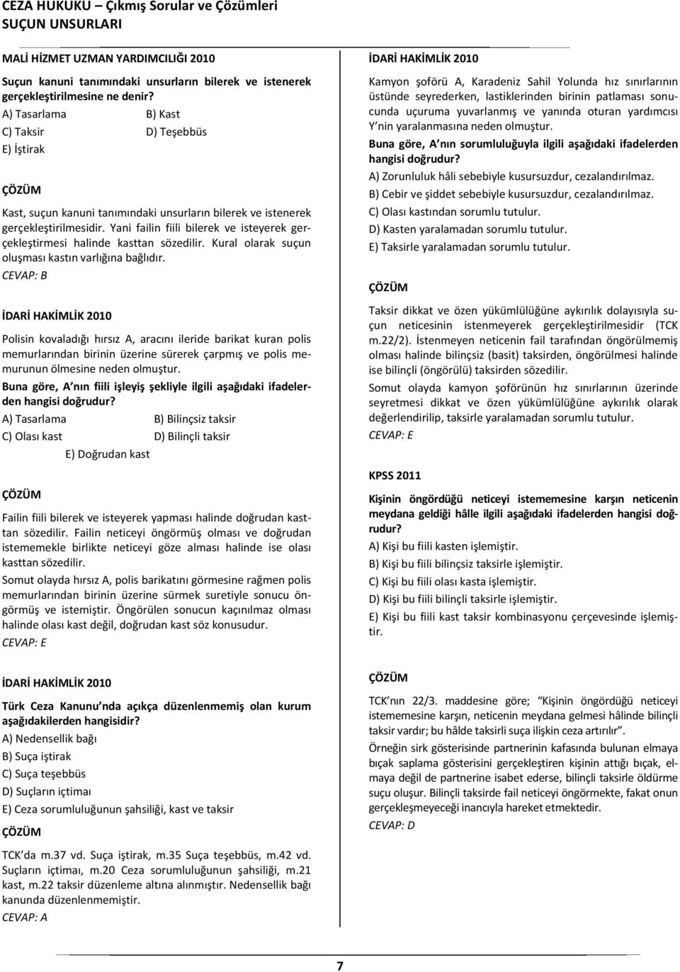 Yani failin fiili bilerek ve isteyerek gerçekleştirmesi halinde kasttan sözedilir. Kural olarak suçun oluşması kastın varlığına bağlıdır.