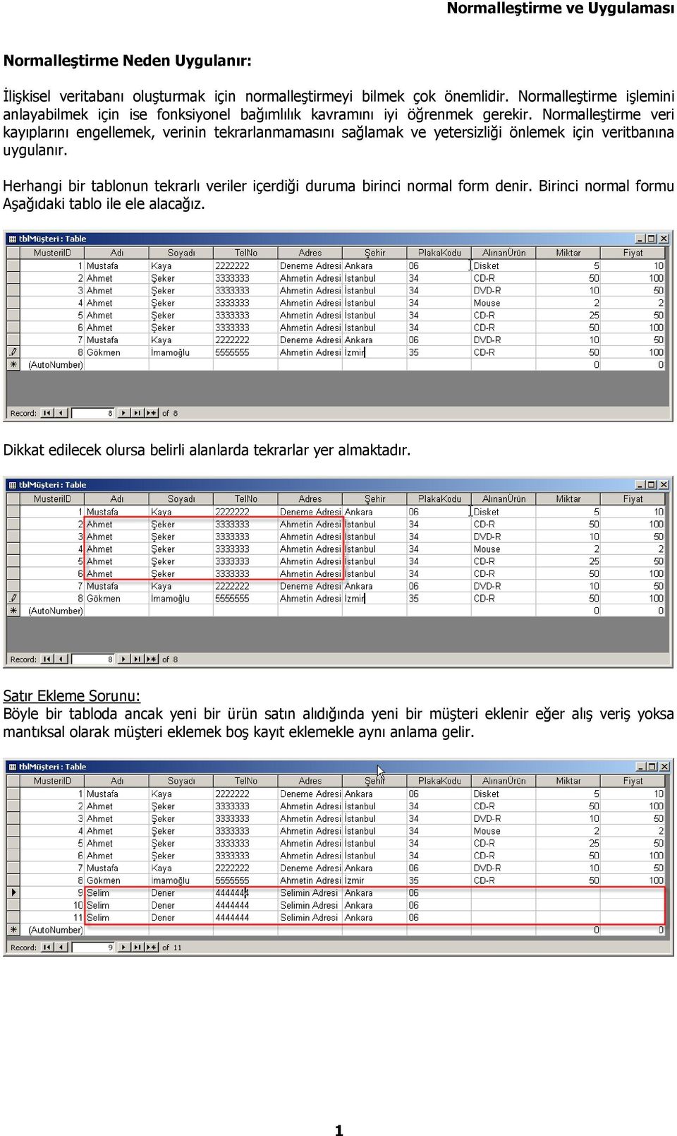 Normalleştirme veri kayıplarını engellemek, verinin tekrarlanmamasını sağlamak ve yetersizliği önlemek için veritbanına uygulanır.