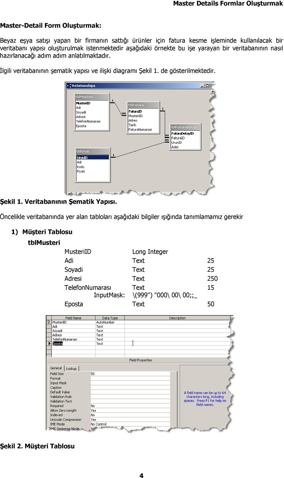 İlgili veritabanının şematik yapısı ve ilişki diagramı Şekil 1. de gösterilmektedir. Şekil 1. Veritabanının Şematik Yapısı.