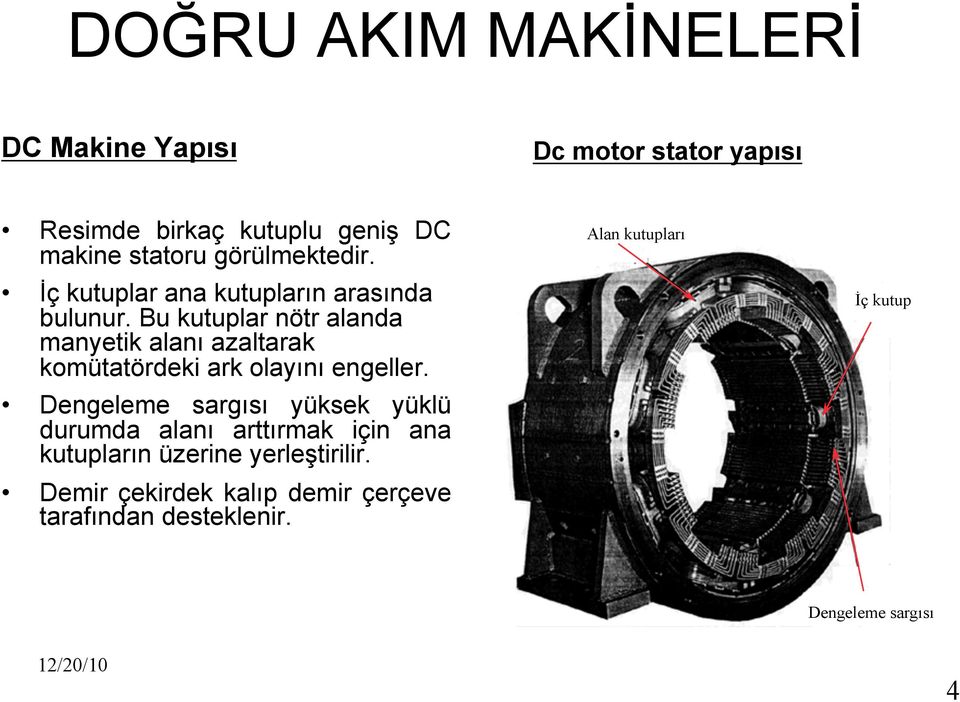 Bu kutuplar nötr alanda manyetik alanı azaltarak komütatördeki ark olayını engeller.