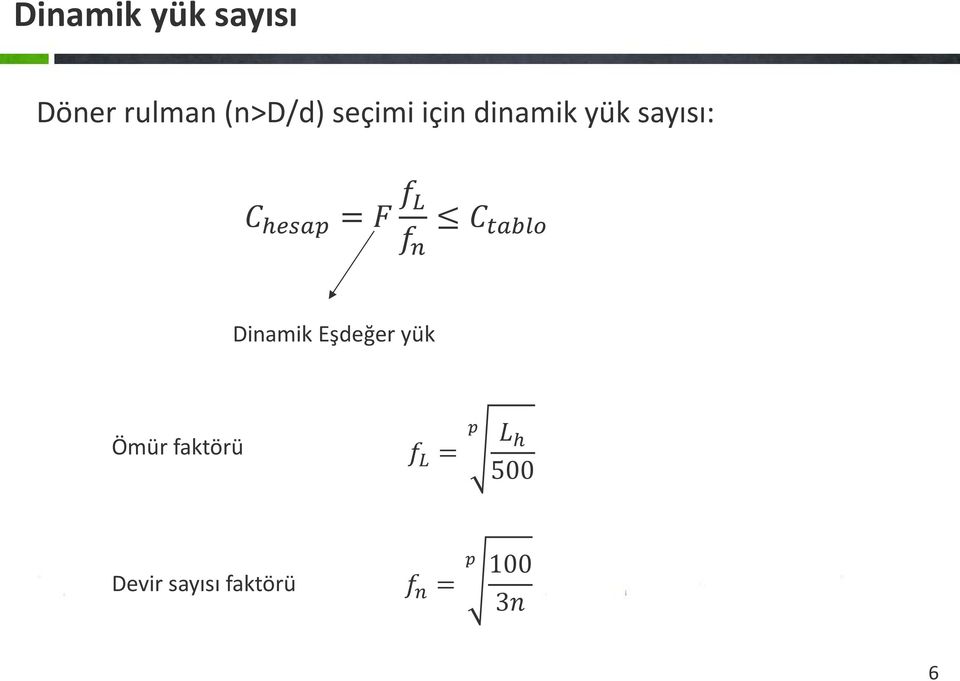 tablo Dinamik Eşdeğer yük Ömür faktörü f L = p