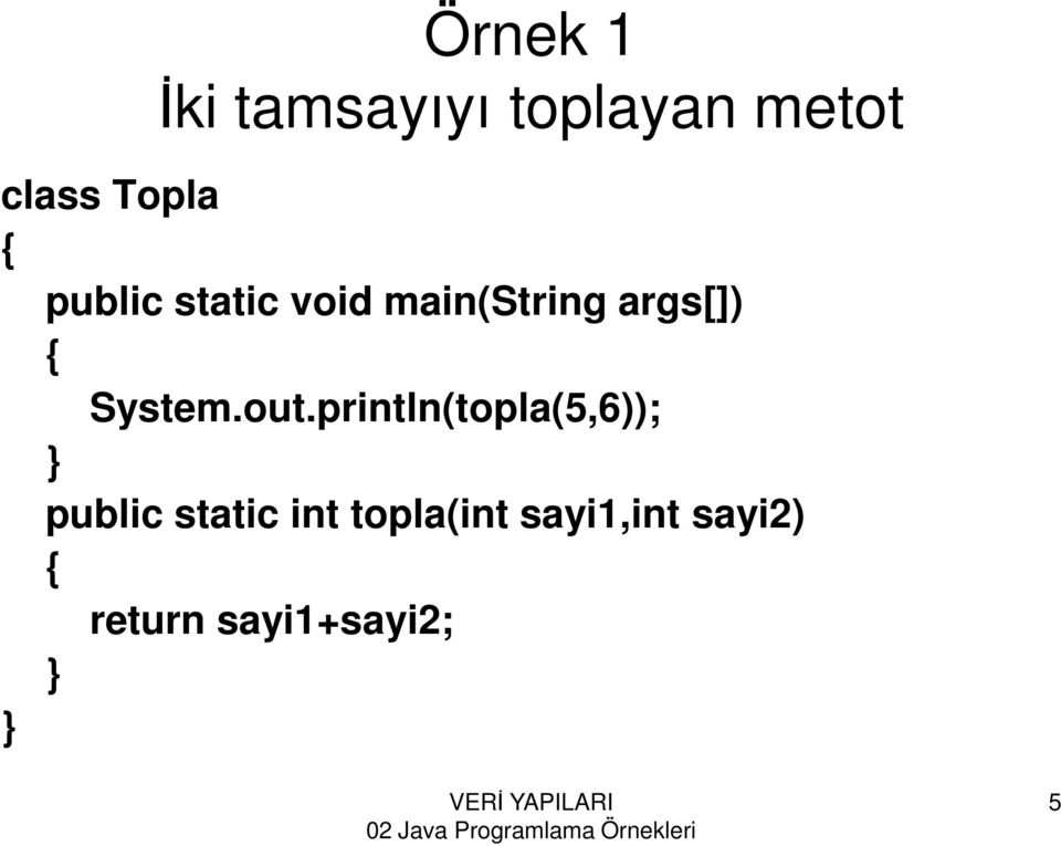 println(topla(5,6)); public static