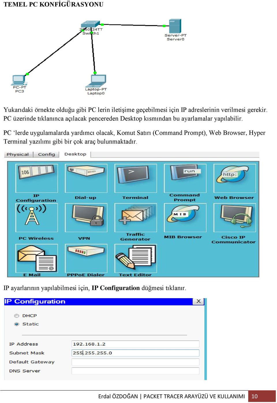 PC lerde uygulamalarda yardımcı olacak, Komut Satırı (Command Prompt), Web Browser, Hyper Terminal yazılımı gibi bir