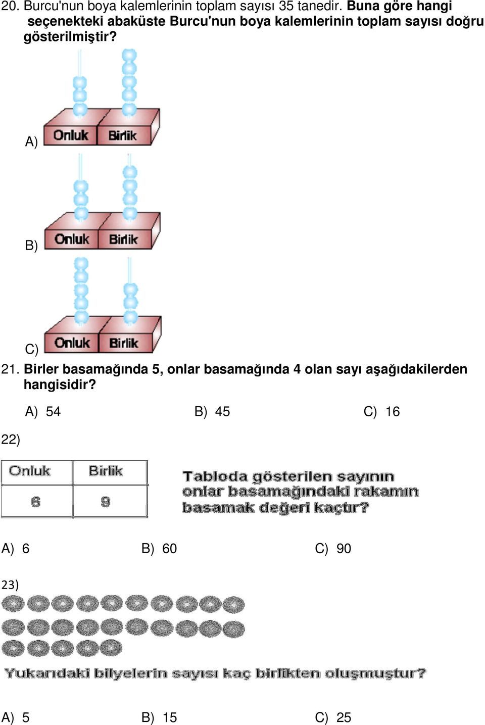 toplam sayısı doğru gösterilmiştir? 21.