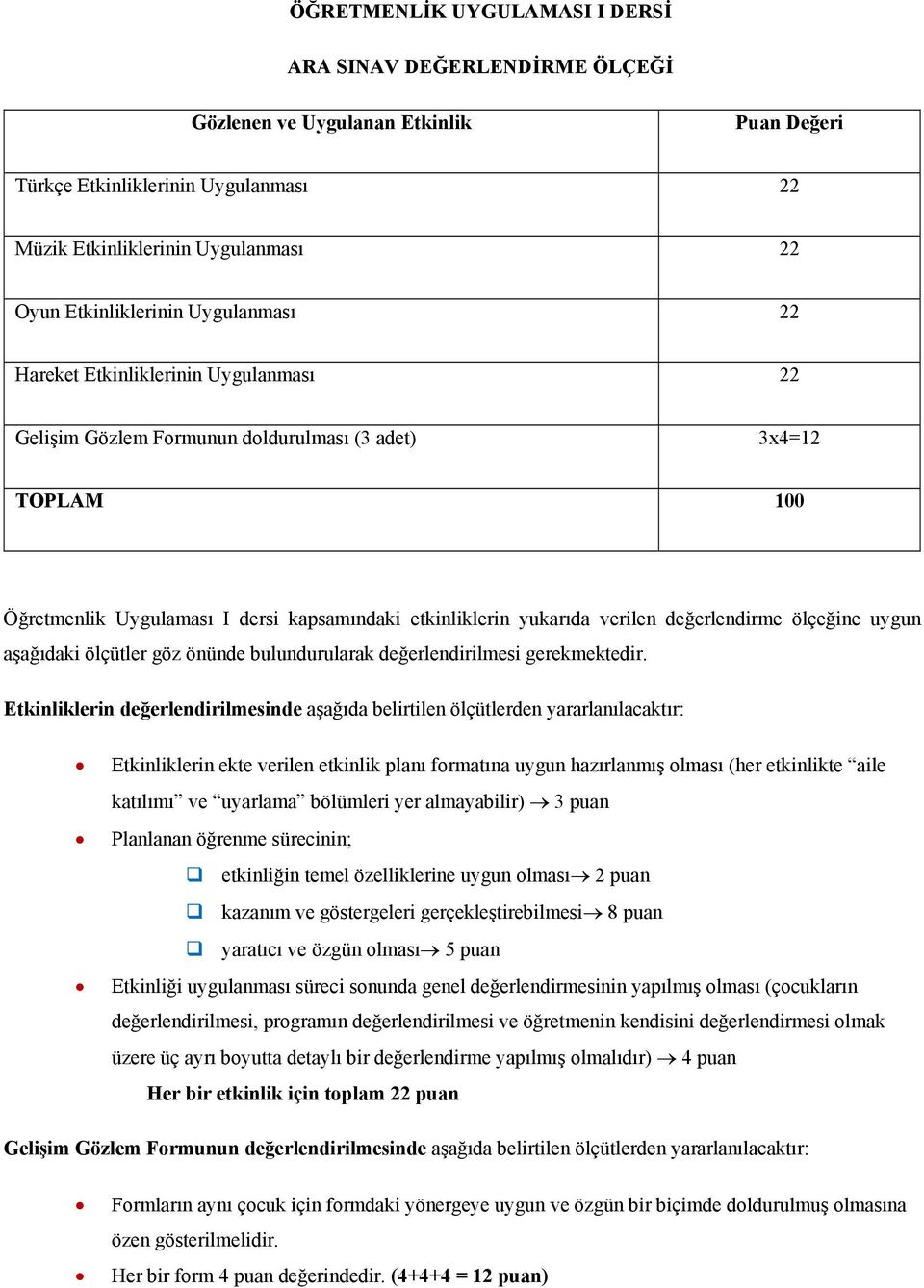 yukarıda verilen değerlendirme ölçeğine uygun aşağıdaki ölçütler göz önünde bulundurularak değerlendirilmesi gerekmektedir.