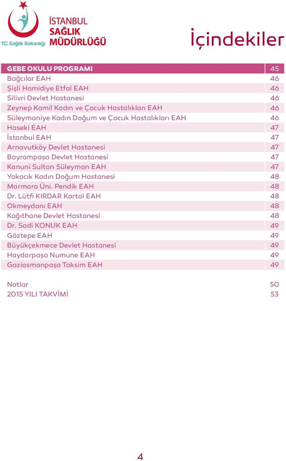 Kadın Doğum Hastanesi Marmara Üni. Pendik EAH Dr. Lütfi KIRDAR Kartal EAH Okmeydanı EAH Kağıthane Devlet Hastanesi Dr.