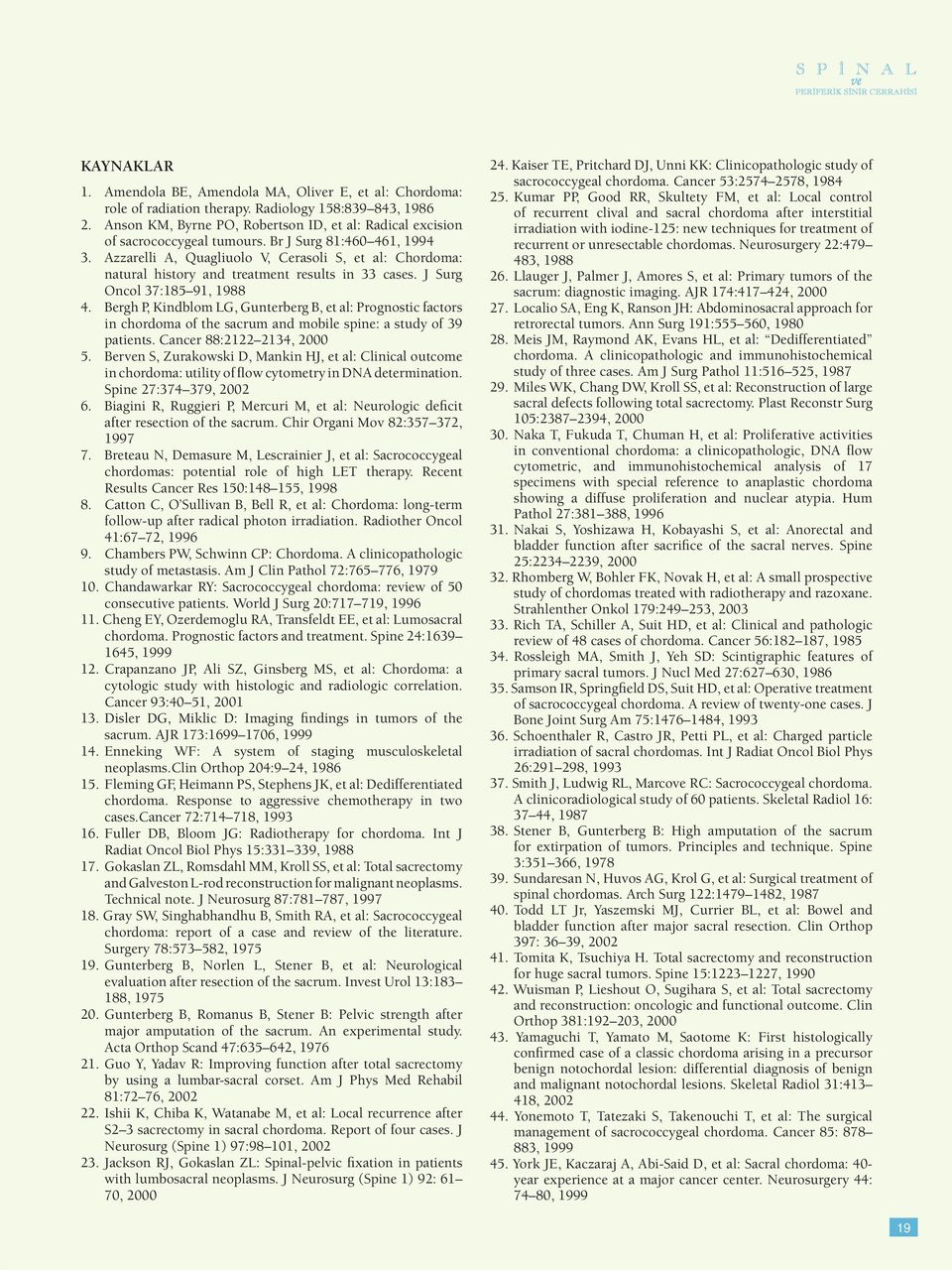 Azzarelli A, Quagliuolo V, Cerasoli S, et al: Chordoma: natural history and treatment results in 33 cases. J Surg Oncol 37:185 91, 1988 4.