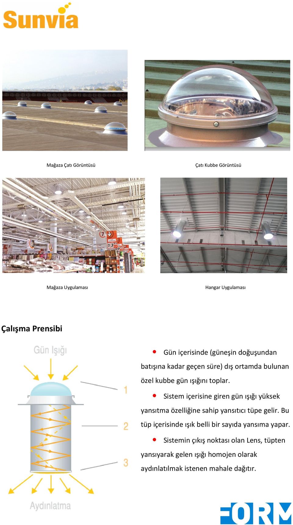 Sistem içerisine giren gün ışığı yüksek yansıtma özelliğine sahip yansıtıcı tüpe gelir.