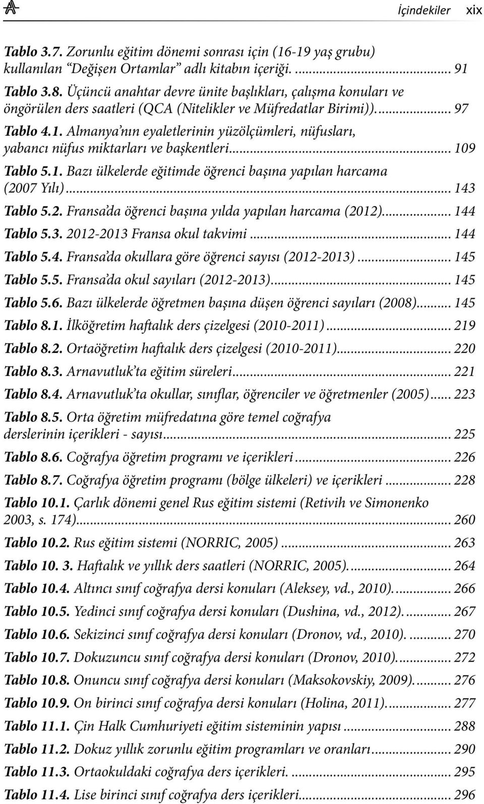 Almanya nın eyaletlerinin yüzölçümleri, nüfusları, yabancı nüfus miktarları ve başkentleri... 109 Tablo 5.1. Bazı ülkelerde eğitimde öğrenci başına yapılan harcama (20