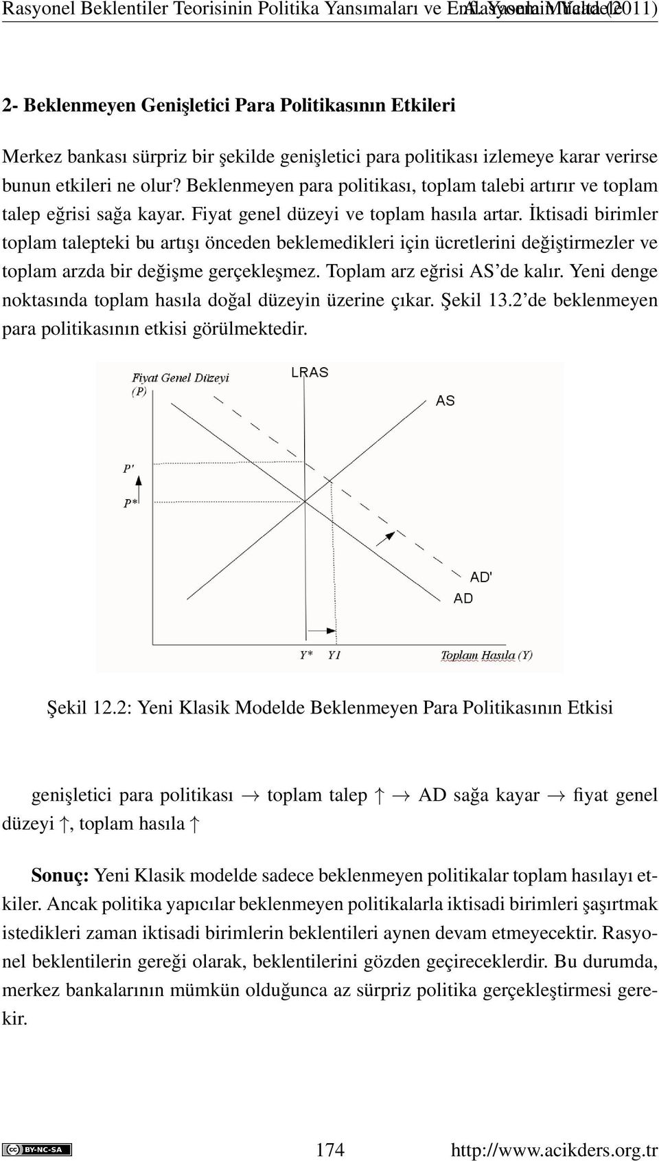 İktisadi birimler toplam talepteki bu artışı önceden beklemedikleri için ücretlerini değiştirmezler ve toplam arzda bir değişme gerçekleşmez. Toplam arz eğrisi AS de kalır.