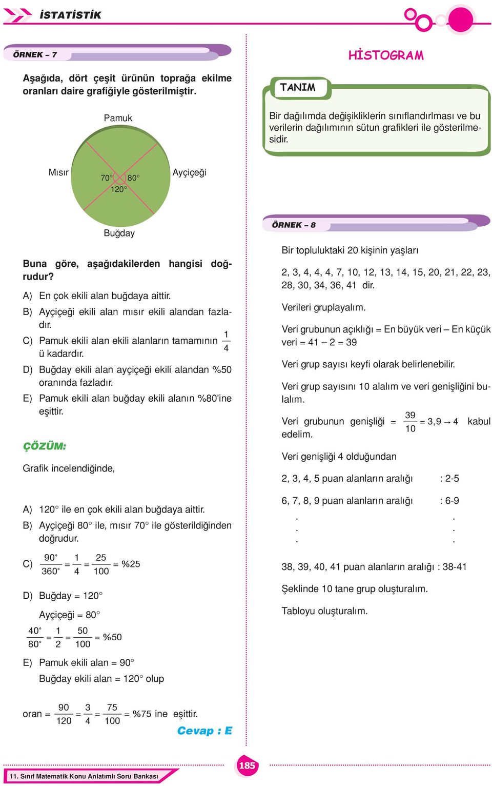 A) En çok ekili alan buğdaya aittir. B) Ayçiçeği ekili alan mısır ekili alandan fazladır. C) Pamuk ekili alan ekili alanların tamamının 4 1 ü kadardır.