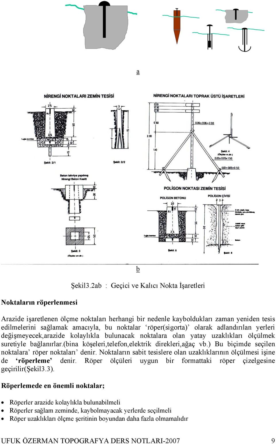 adlandırılan yerleri değişmeyecek,arazide kolaylıkla bulunacak noktalara olan yatay uzaklıkları ölçülmek suretiyle bağlanırlar.(bina köşeleri,telefon,elektrik direkleri,ağaç vb.