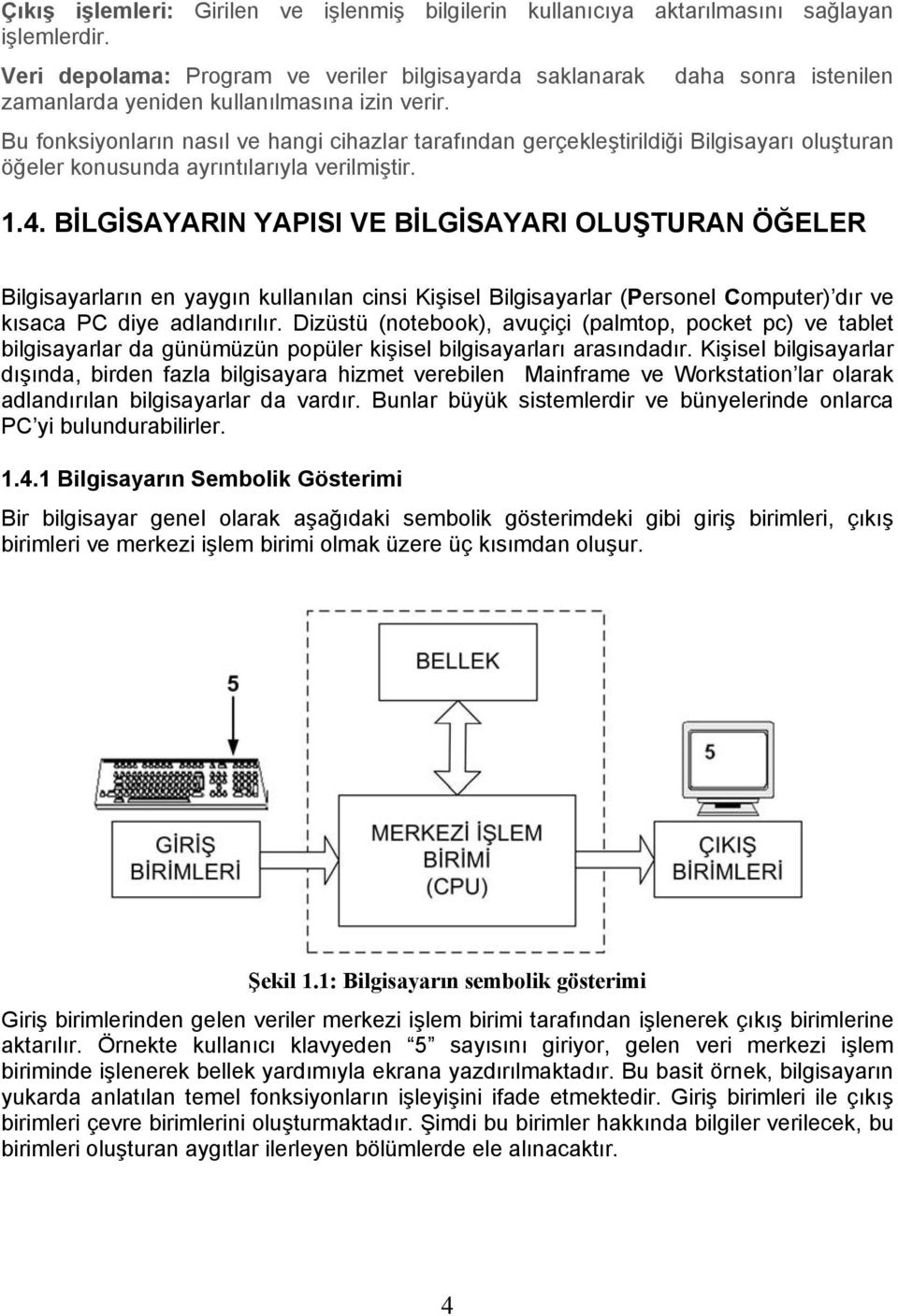 Bu fonksiyonların nasıl ve hangi cihazlar tarafından gerçekleştirildiği Bilgisayarı oluşturan öğeler konusunda ayrıntılarıyla verilmiştir. 1.4.