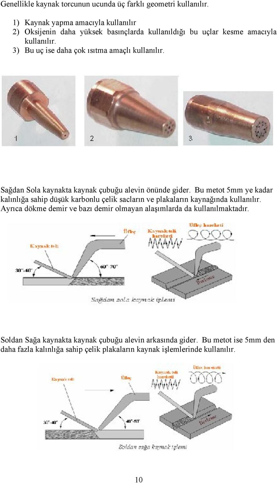 3) Bu uç ise daha çok ısıtma amaçlı kullanılır. Sağdan Sola kaynakta kaynak çubuğu alevin önünde gider.