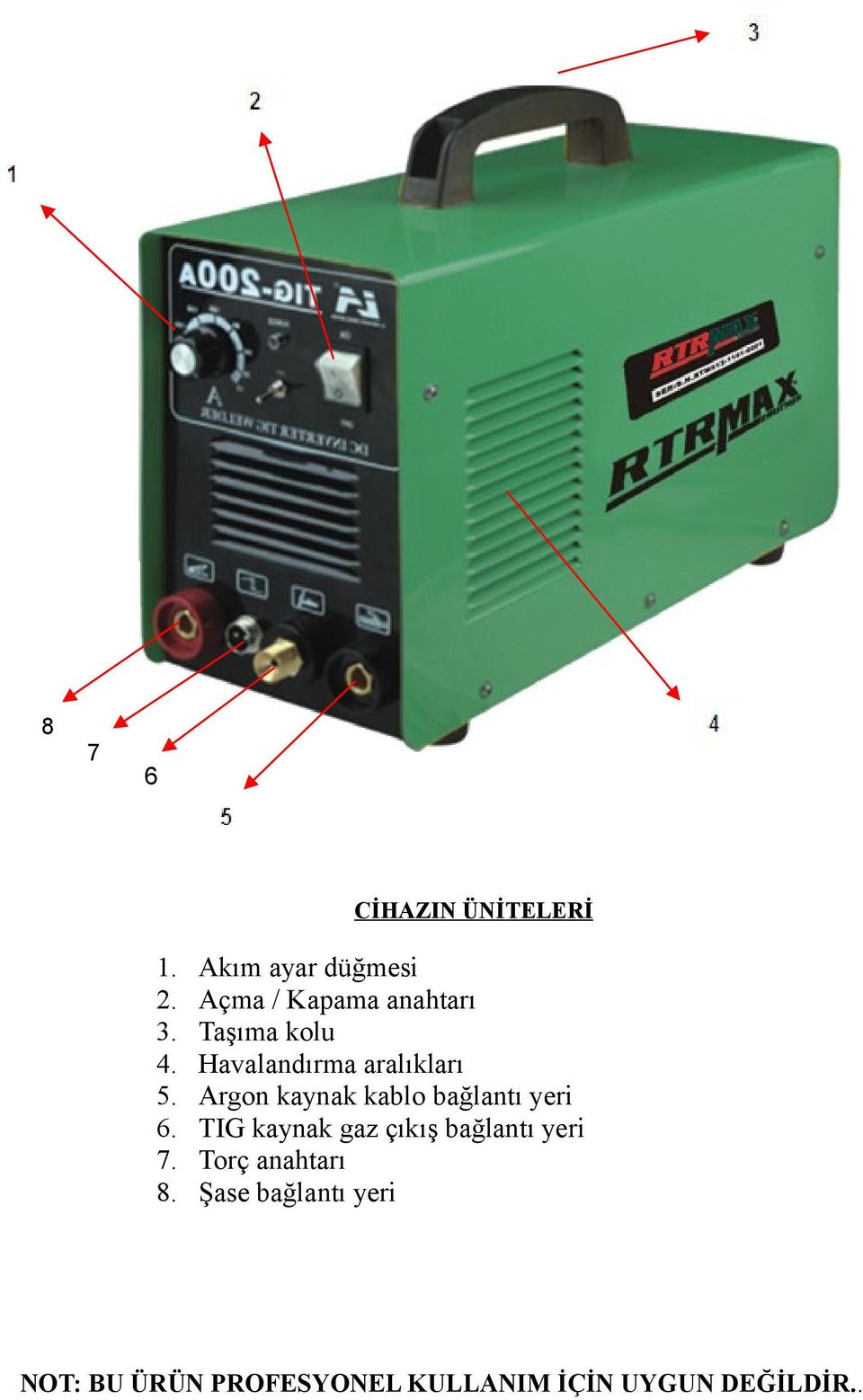 Argon kaynak kablo bağlantı yeri 6.