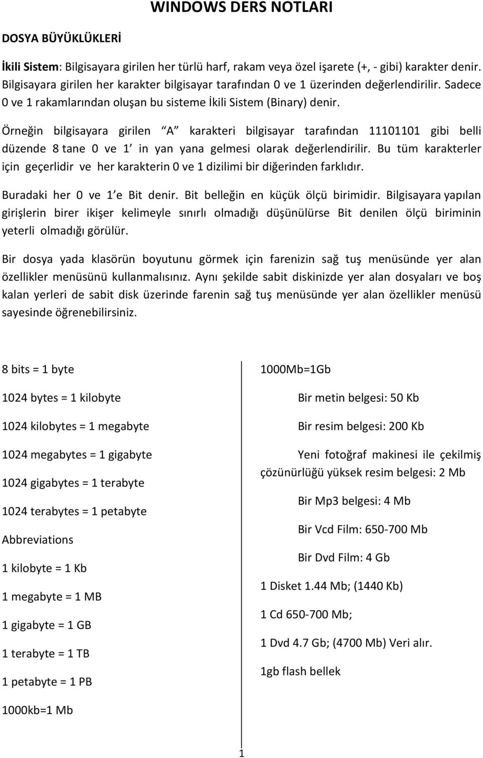 Örneğin bilgisayara girilen A karakteri bilgisayar tarafından 11101101 gibi belli düzende 8 tane 0 ve 1 in yan yana gelmesi olarak değerlendirilir.