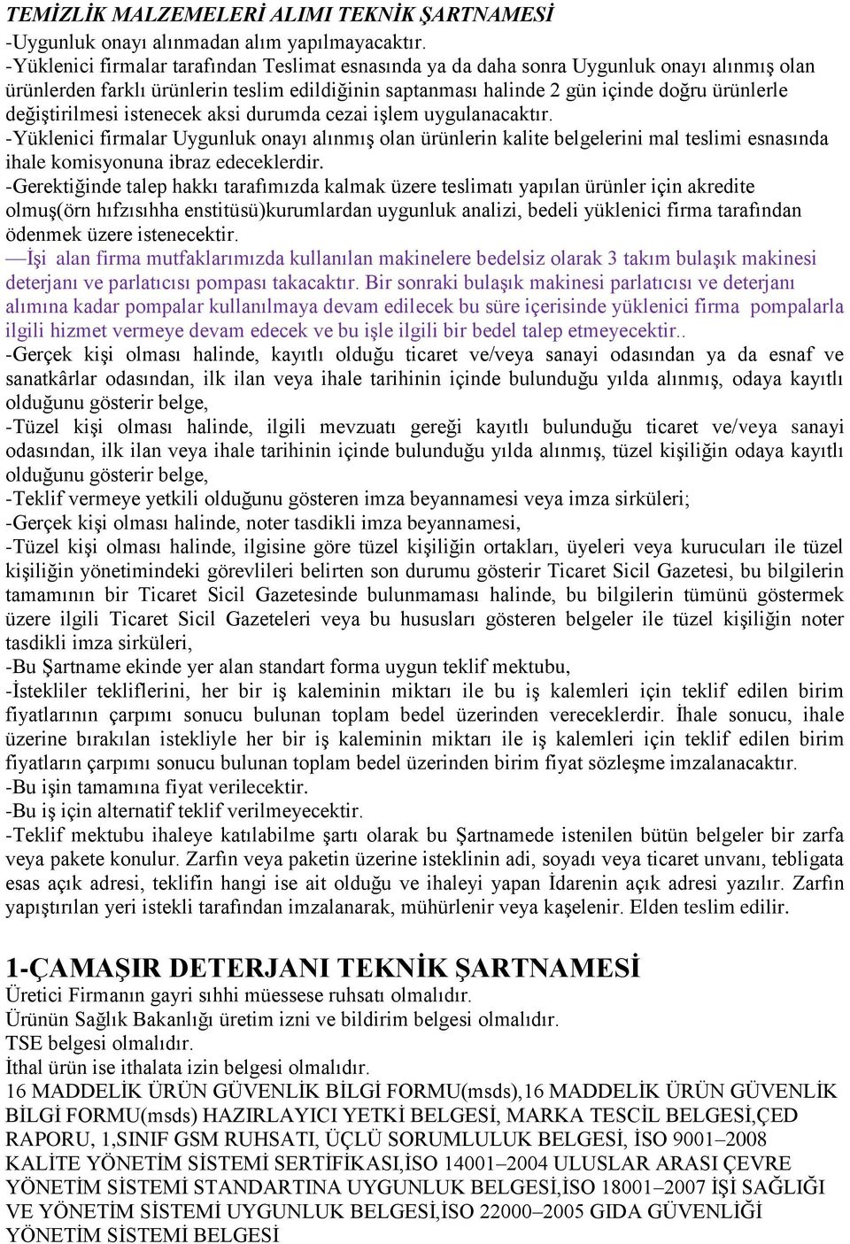 TEMİZLİK MALZEMELERİ ALIMI TEKNİK ŞARTNAMESİ - PDF Free Download