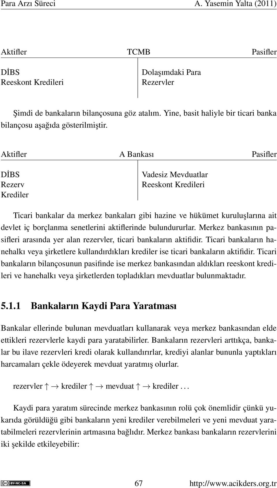 aktiflerinde bulundururlar. Merkez bankasının pasifleri arasında yer alan rezervler, ticari bankaların aktifidir.