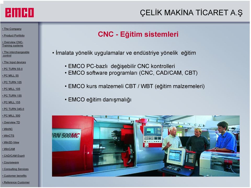 kontrolleri EMCO software programları (CNC, CAD/CAM, CBT)