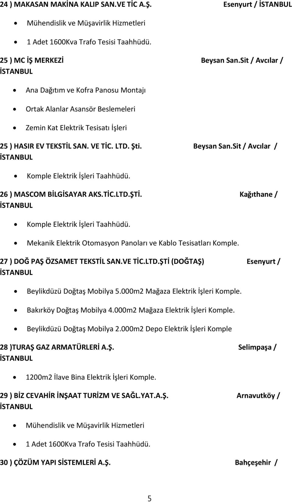 Sit / Avcılar / Komple Elektrik İşleri Taahhüdü. 26 )MASCOM BİLGİSAYAR AKS.TİC.LTD.ŞTİ. Kağıthane / Komple Elektrik İşleri Taahhüdü. Mekanik Elektrik Otomasyon Panoları ve Kablo Tesisatları Komple.