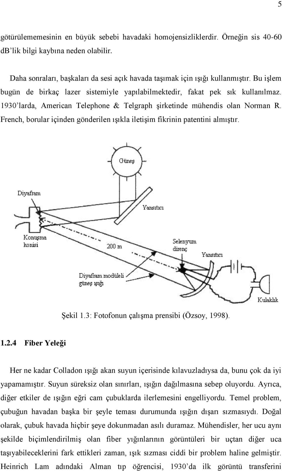 French, borular içinden gönderilen ışıkla iletişim fikrinin patentini almıştır. Şekil 1.3: Fotofonun çalışma prensibi (Özsoy, 1998). 1.2.