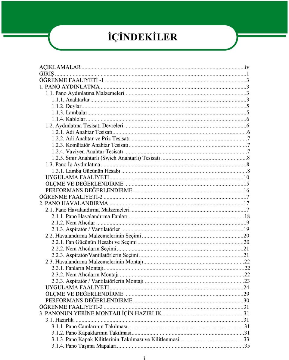 Sınır Anahtarlı (Swich Anahtarlı) Tesisatı...8 1.3. Pano İç Aydınlatma...8 1.3.1. Lamba Gücünün Hesabı...8 UYGULAMA FAALİYETİ...10 ÖLÇME VE DEĞERLENDİRME...15 PERFORMANS DEĞERLENDİRME.