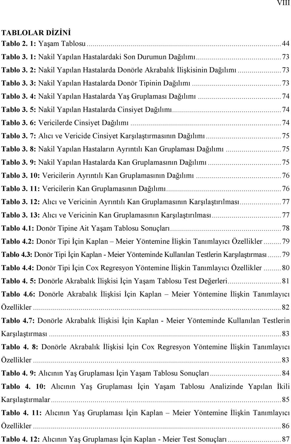 ..74 Tablo 3. 6: Vericilerde Cinsiyet Dağılımı...74 Tablo 3. 7: Alıcı ve Vericide Cinsiyet Karşılaştırmasının Dağılımı...75 Tablo 3. 8: Nakil Yapılan Hastaların Ayrıntılı Kan Gruplaması Dağılımı.