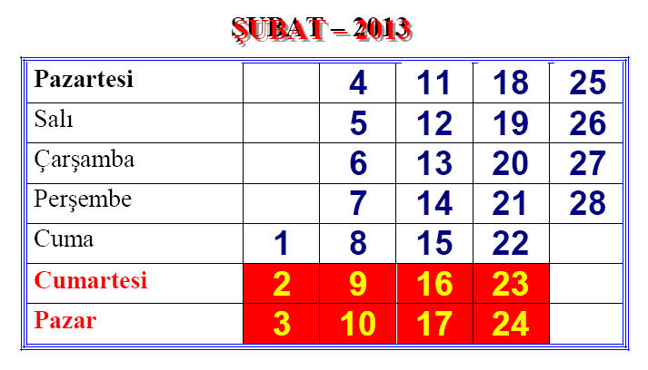 S.N Başlama Bitiş 83 Okul ve Kurumların Ziyaret Edilmesi Ay içerisinde Md. Ve Şube Md. 84 Küçük onarımlar için keşif istenmesi Şubat 2013 85 Örgün ve Yaygın Eğitim Kurumlarında 2.