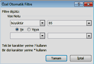 2. Veri sekmesinden Filtre seçeneğini seçiniz. (Bu işlemi yaptığınızda başlıkların yanında açılır ok işaretlerini göreceksiniz) 3.