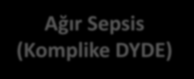 Olgu-2 Tanınız Nedir? Ağır Sepsis (Komplike DYDE) Rutin laboratuvar incelemeleri; AKŞ: 300 mg/dl, lökosit: 26.000/mm 3, ESH:110mm/s, CRP: 18 mg/dl, prokalsitonin: 7 mg/dl, eritrosit: 4.000.000/mm3, trombosit: 80.