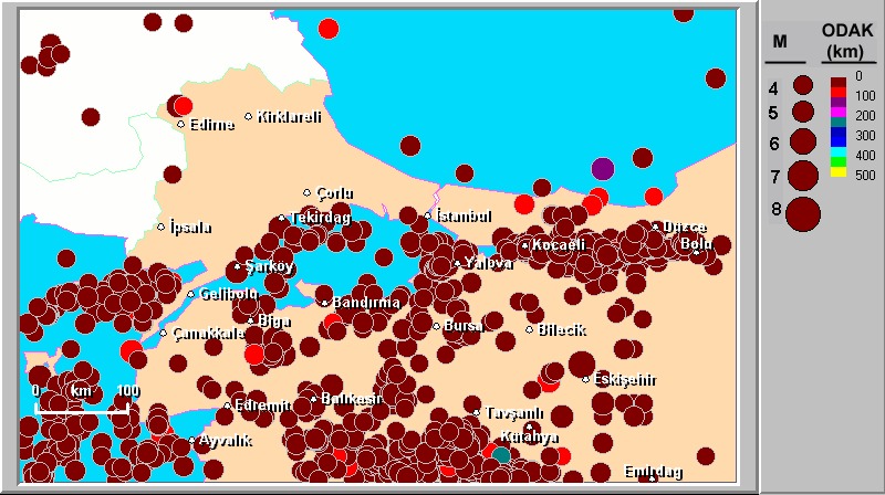 Lütfi İhsan SEZER 38 Şekil 3a: Marmara Bölgesi nde aletsel dönem depremleri (M³4, M.S. 1900-1950). Seismicity Map of Marmara Region in the Instrumental Period (A.D.