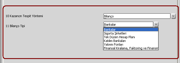 Kazancın Tespit Yöntemi Bilanço seçilmiş ise Ekler tabındaki Gelir tablosu