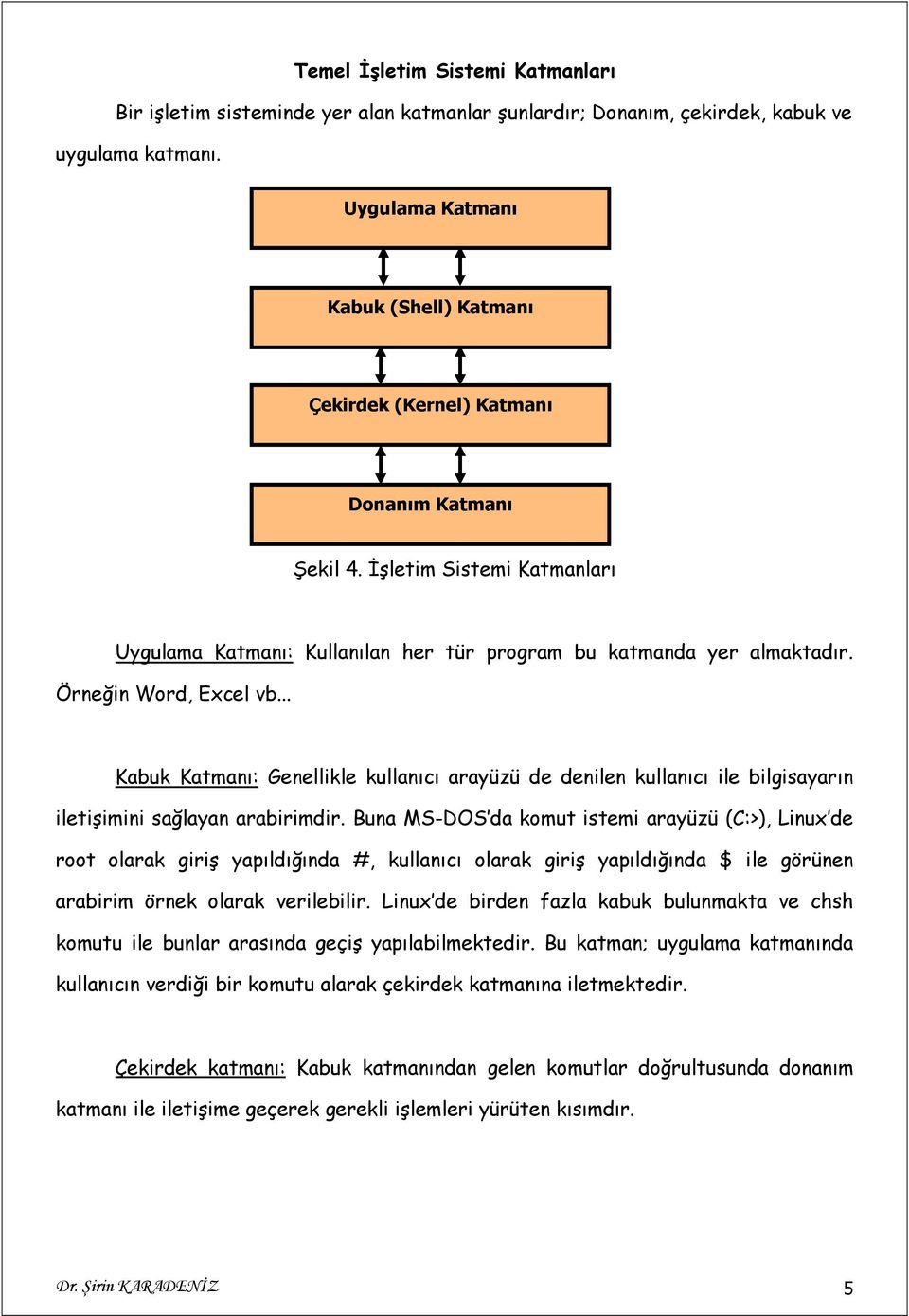 Örneğin Word, Excel vb... Kabuk Katmanı: Genellikle kullanıcı arayüzü de denilen kullanıcı ile bilgisayarın iletişimini sağlayan arabirimdir.