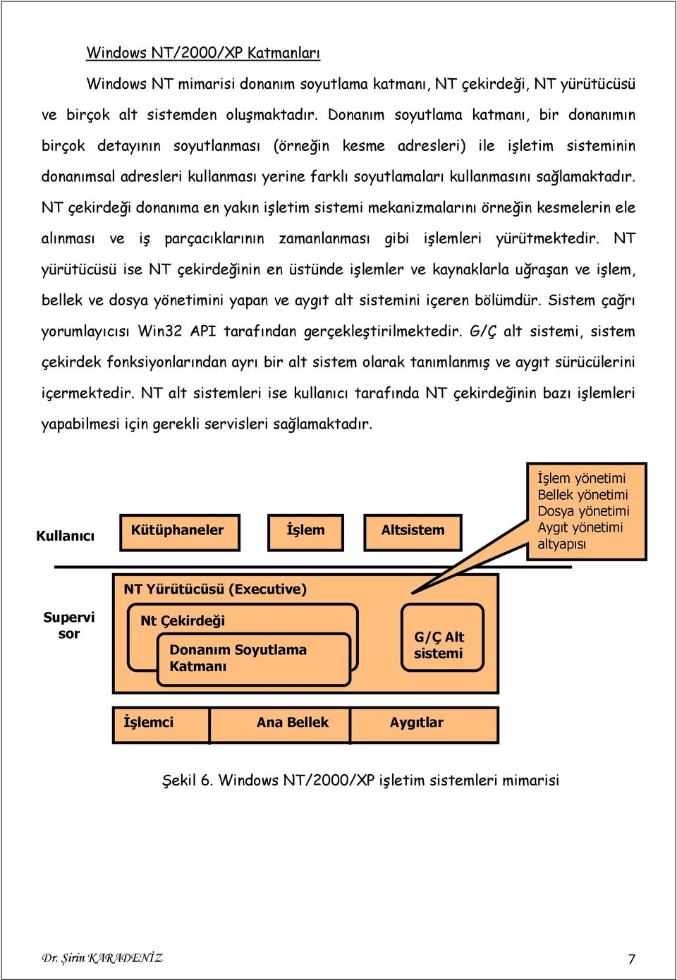 sağlamaktadır. NT çekirdeği donanıma en yakın işletim sistemi mekanizmalarını örneğin kesmelerin ele alınması ve iş parçacıklarının zamanlanması gibi işlemleri yürütmektedir.