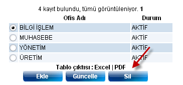 Bölge güncelleme ekranında alt kesimde yer alan ofis listesinden güncellenecek ofis seçilerek işlemlerinden Güncelle butonu tıklanarak Ofis güncelleme ekranı açılır.