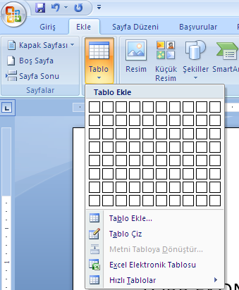 Tablo Hazırlama Yeni bir tablo şu şekilde oluşturulur: Önce